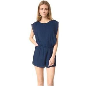 Club Monaco Jonet Pleated Romper Playsuit Navy Blue Open Back 2 / 4